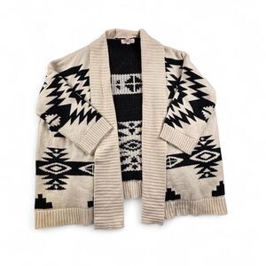 Iris Cardigan Sweater Women’s M Cream Black Aztec Open Front Boho
